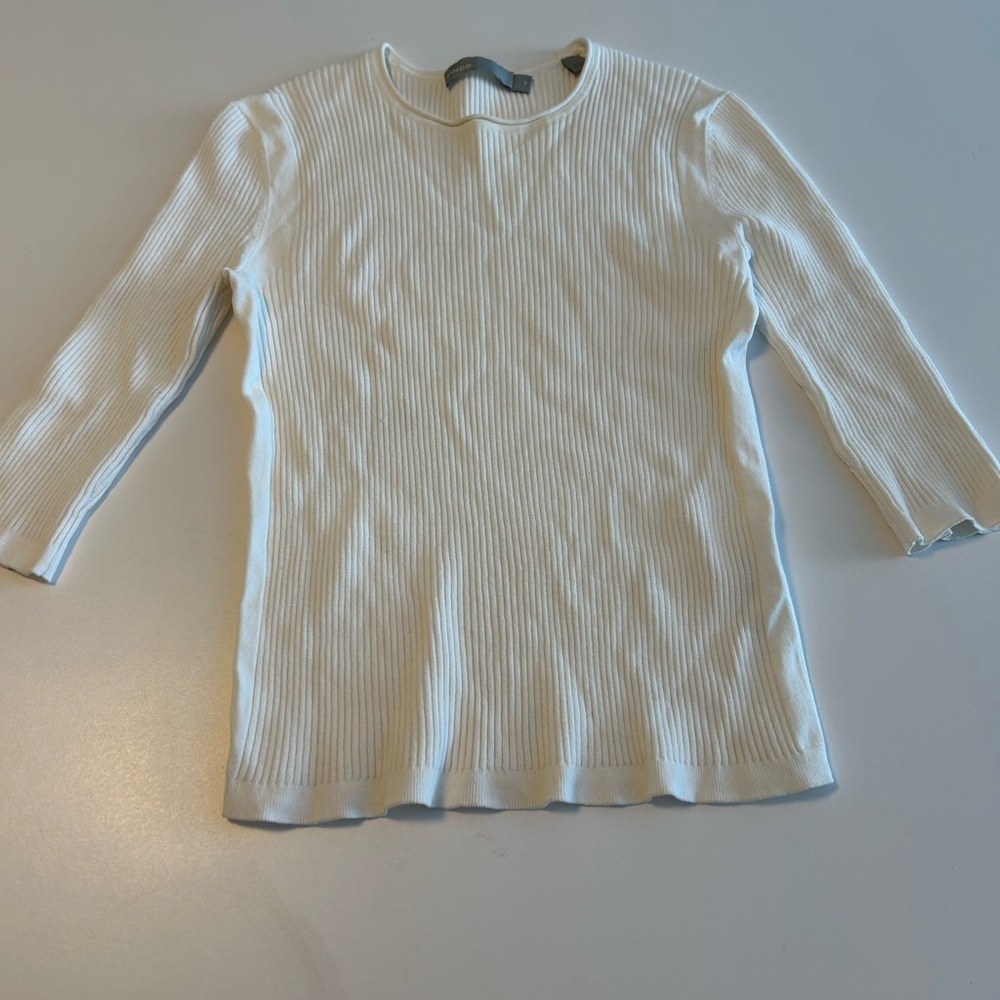 Vince Cream Ribbed Knit Top - Picture 9 of 9
